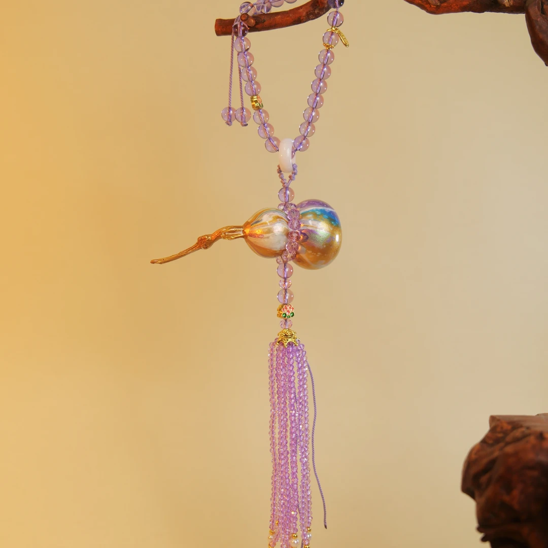 天然漂漆鎏金葫芦彩色手持珠串包挂中式复古流苏挂件车挂中国风