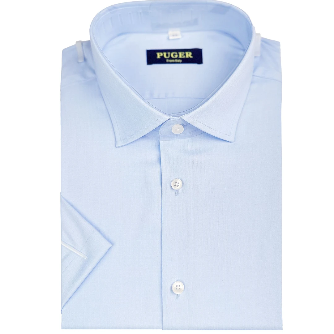 PUGER/普格尔25新轻奢风男士休闲商务桑蚕丝短袖免烫速干衬衫夏季