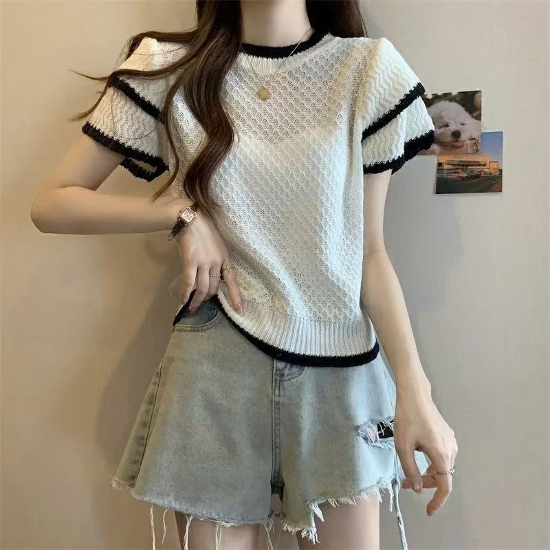 701-750 夏款2025款女针织短款上衣 修身显瘦气质正肩百搭上衣