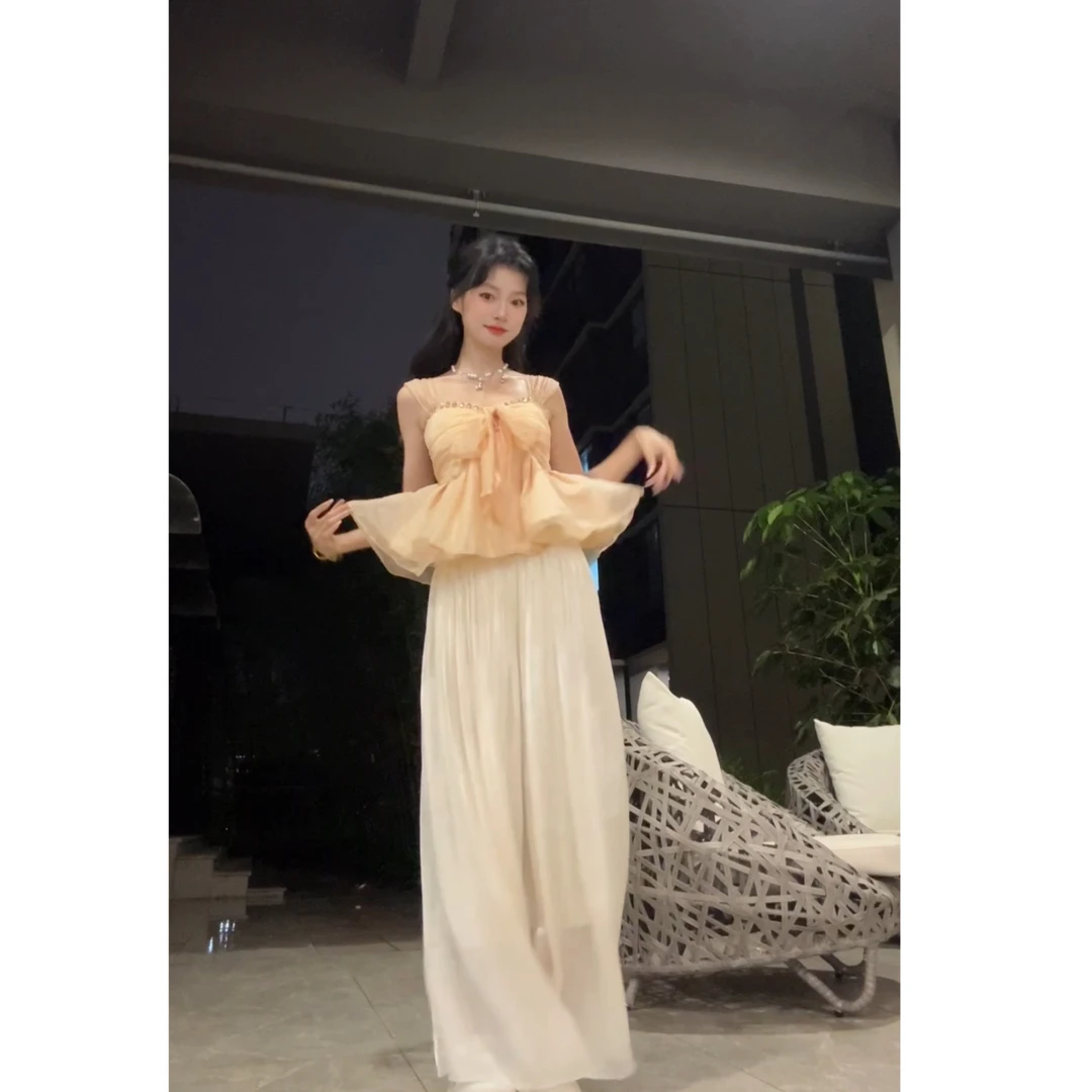 Seven 七分糖 重工吊带女夏法式小众蝴蝶结收腰独特别致上衣外穿