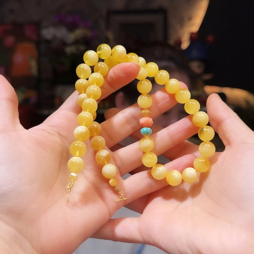 蜜蜡18K金镶嵌颈饰手串