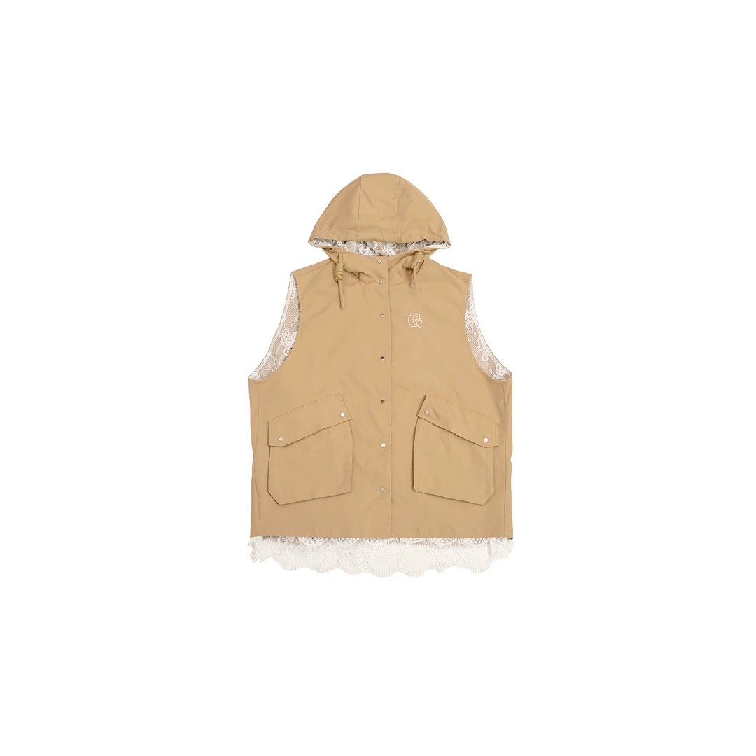 GG新款”蕾丝“时尚休闲百搭无袖马夹宽松潮流连帽马甲-151116
