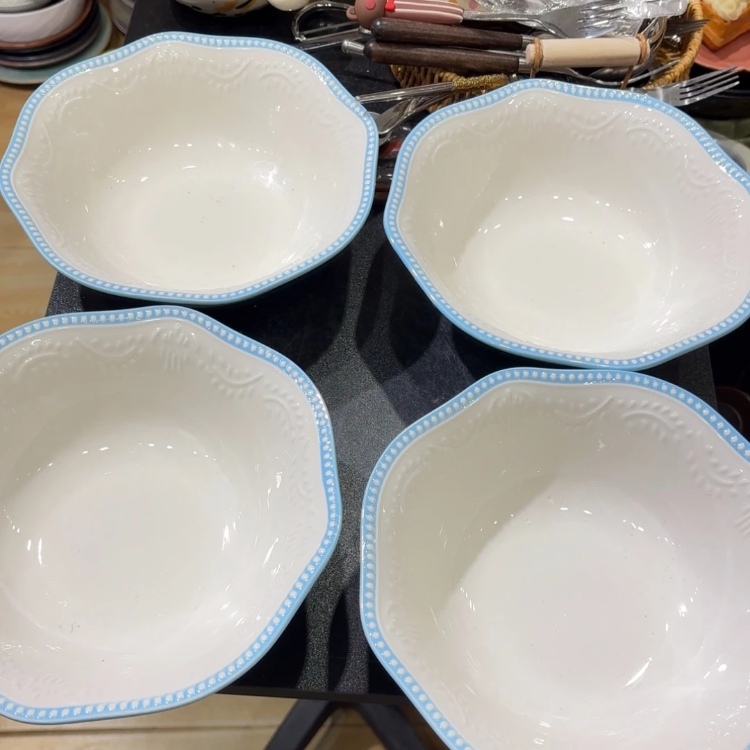 瓷微瑕特价处理8寸大碗四个