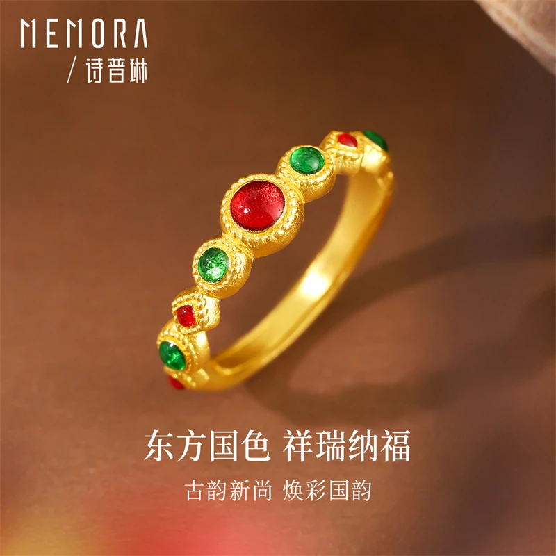 MEMORA/诗普琳×东方国色黄金戒指足金开口戒520送女友情人节礼物