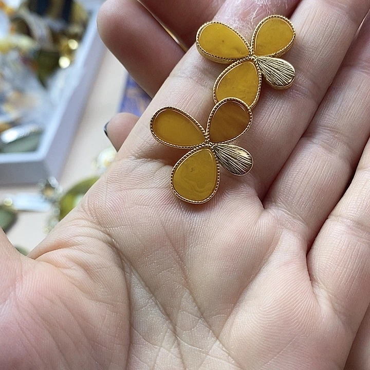 银S925镶嵌蜜蜡耳饰蜜蜡耳钉