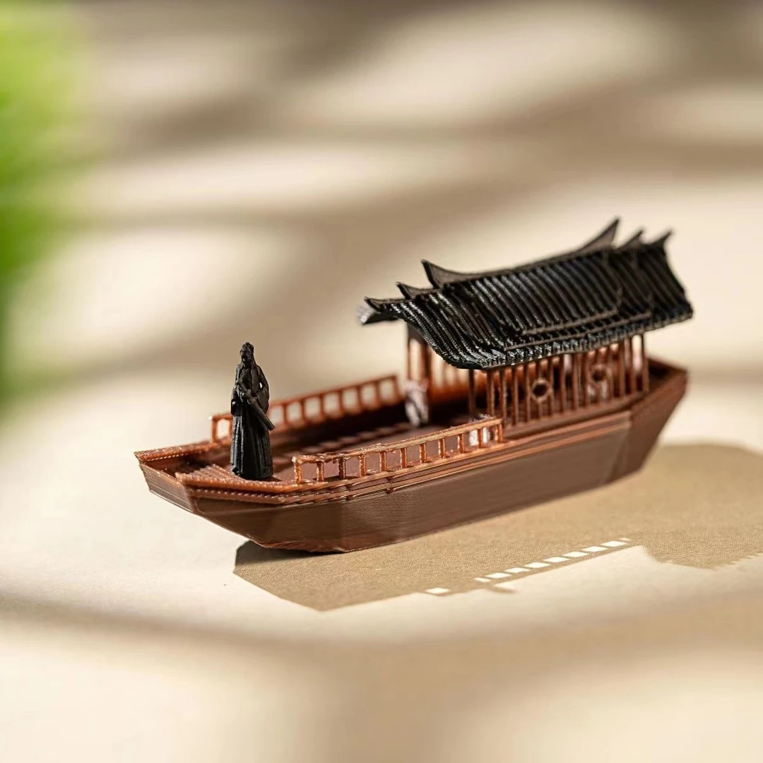 乌蓬船【可摆放桌摆】古风可漂浮客船可下水迷你小船假山石造景摆件