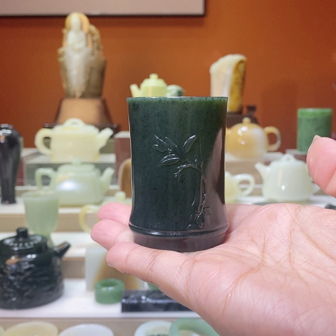 未镶嵌和田玉摆件和田玉青玉竹节杯