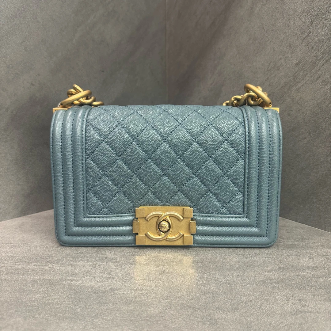 95新 Chanel/香奈儿 Chanel香奈儿水湖绿荔枝牛皮leboy小号 25开