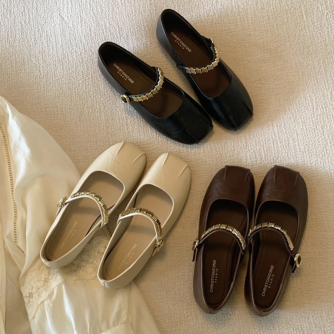 南风Chio2nd 单鞋复古方头钻带玛丽珍女鞋2025绝美小皮鞋平底鞋