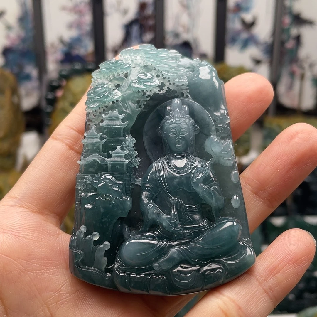 渔***笼翡翠未镶嵌颈饰天然翡翠a货观音