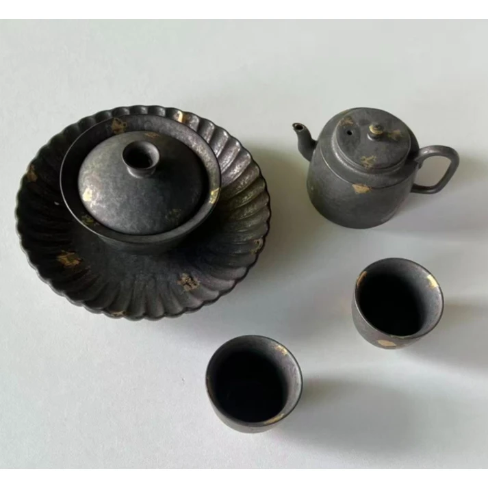 【小鱼专属】铁霜釉洒金薄胎茶具套组ZH076
