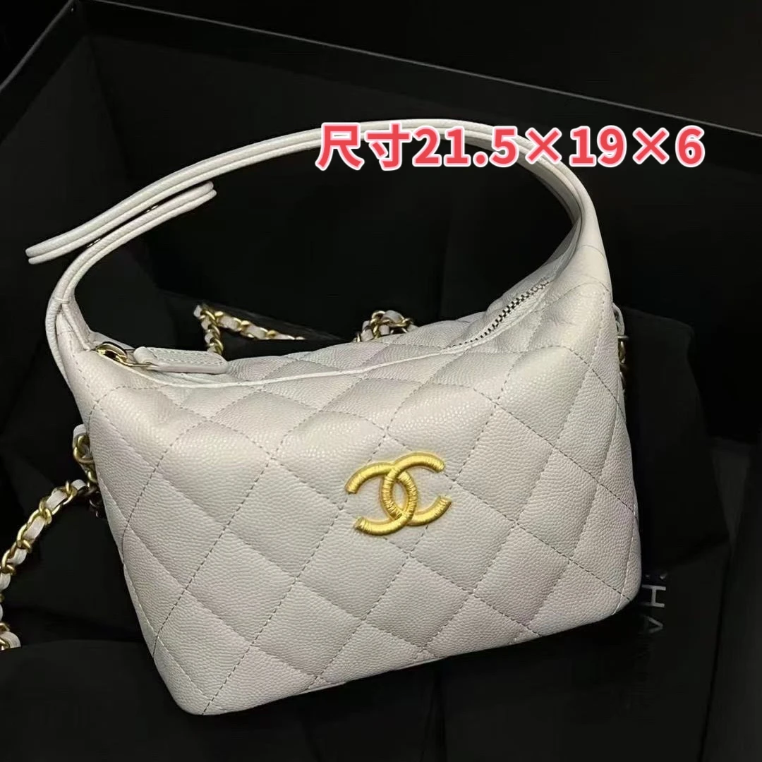 全新未使用 Chanel/香奈儿 25S 灰色拉丝双C 饭盒包手柄斜挎包