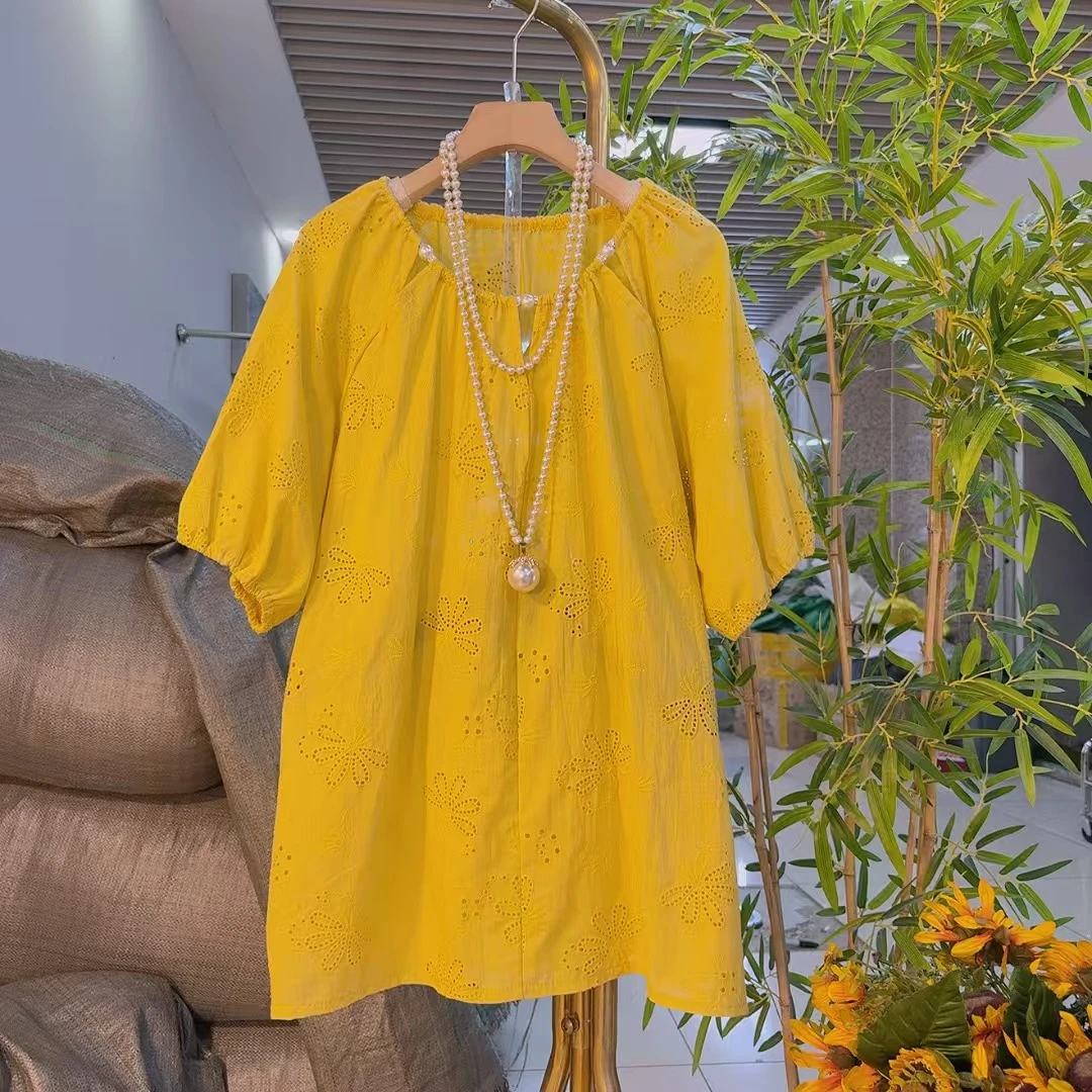 欧货时尚镂空露肩大码衬衫宽松遮肉显瘦洋气减龄夏季上新5508