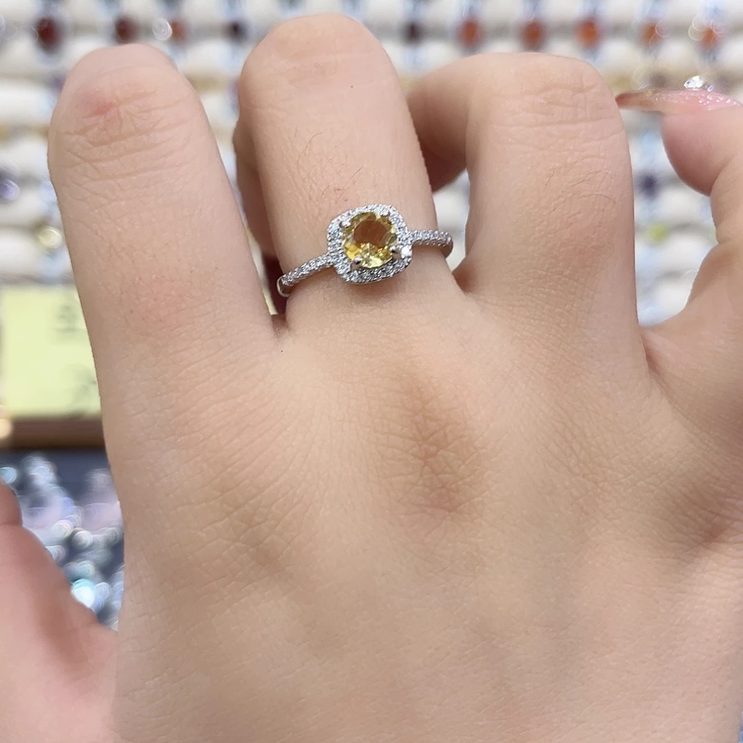 戒指黄晶银S925镶嵌