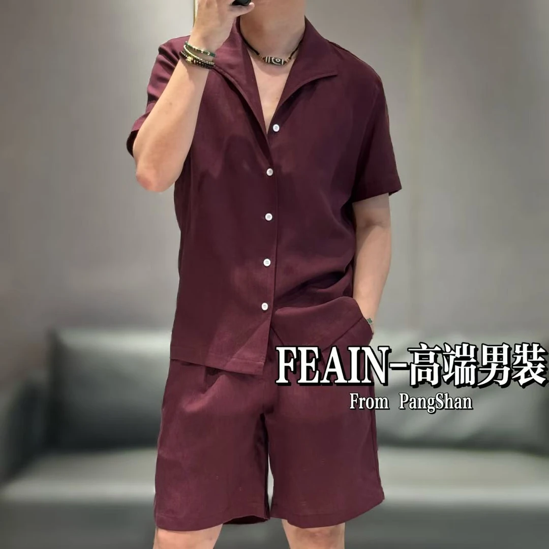 【进口亚麻】高端雨露亚麻一片式弧型弯刀领设计开衫套装2572