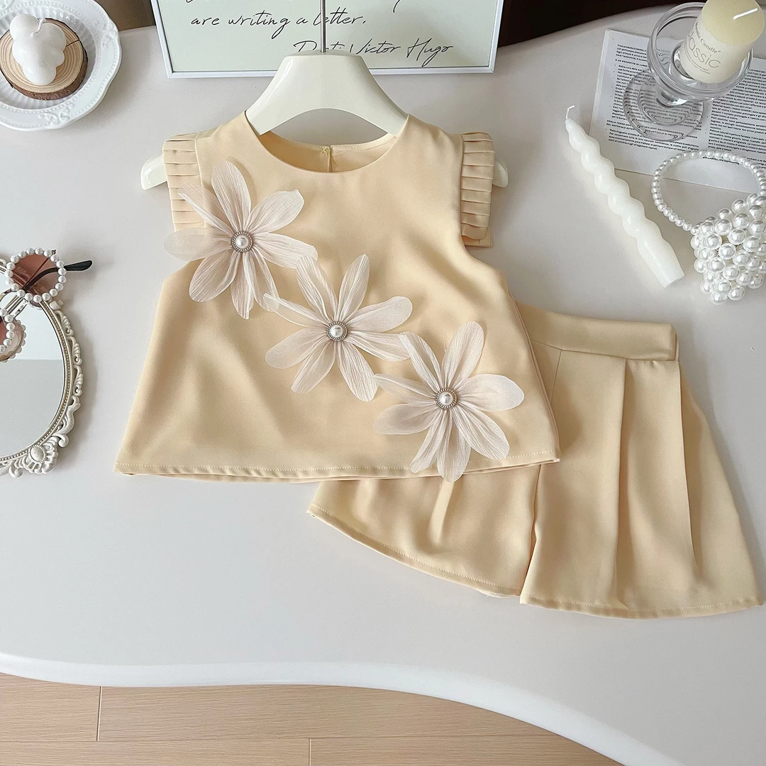 【朱颜改】女宝夏季凉感套装儿童甜美女童无袖短裤小香风S24352