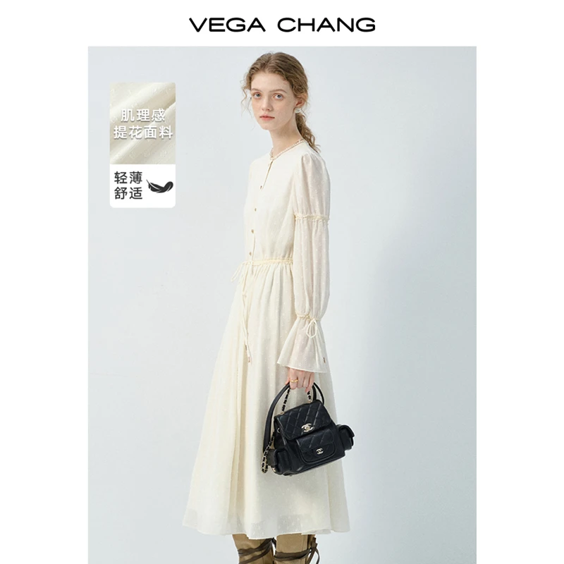 VEGA CHANG连衣裙女2025春新款立体提花设计古典浪漫主义显瘦裙