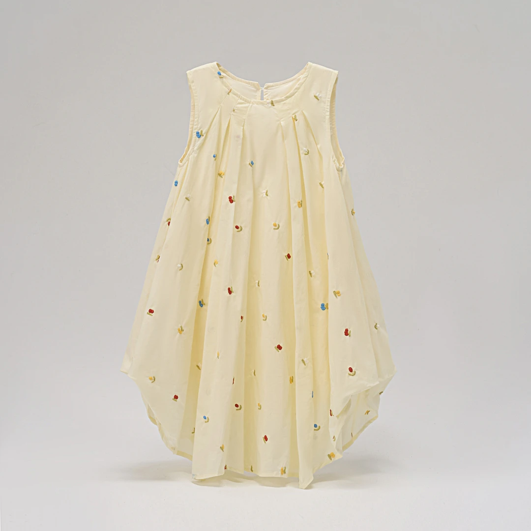2687夏季新款女童圆领无袖花朵刺绣公主连衣裙25010011