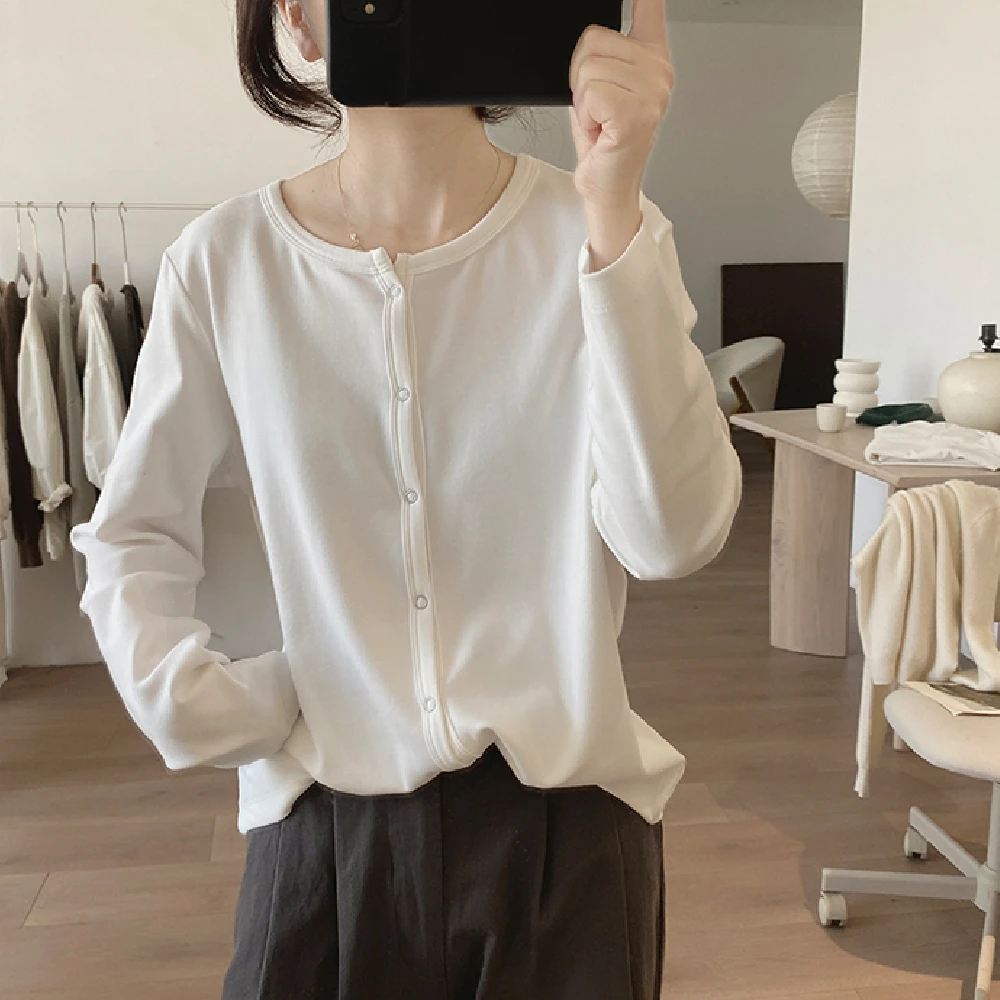 圆领t恤女式春秋季新款宽松显瘦简约基础款韩版长袖减龄棉质上衣