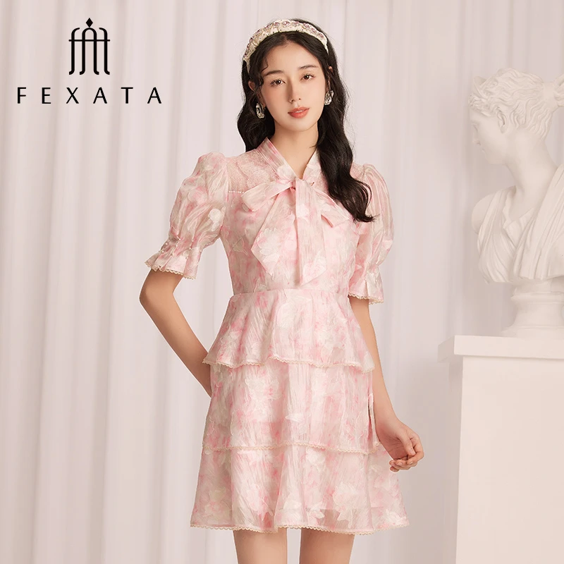 【粉丝专享】FEXATA斐格思女装连衣裙俏皮提花公主蛋糕裙优雅茶歇