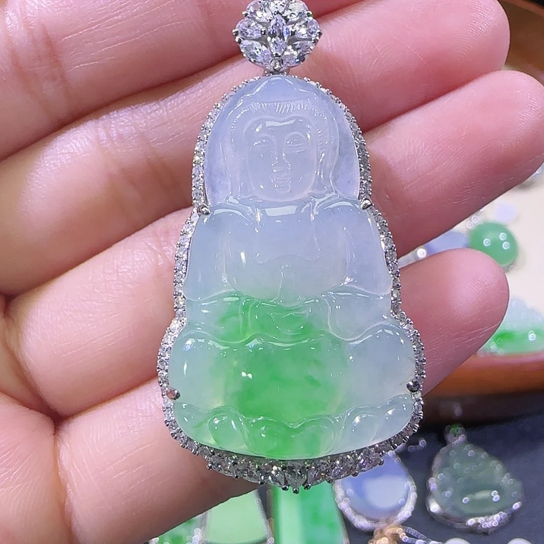 翡翠18K金镶嵌吊坠(不含链)