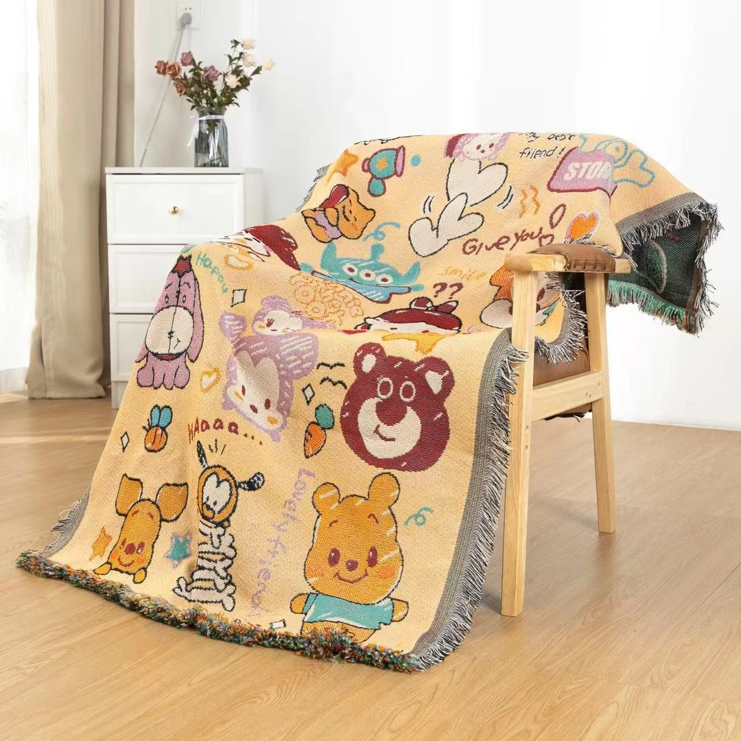 【新粉福利】80*160小小维尼沙发巾盖躺椅罩流苏纱布工艺飘窗垫通用