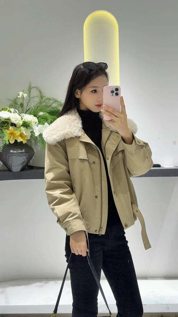 【格子家】新款加绒派克服大翻领冬季新款时尚百搭时尚上衣外套5130