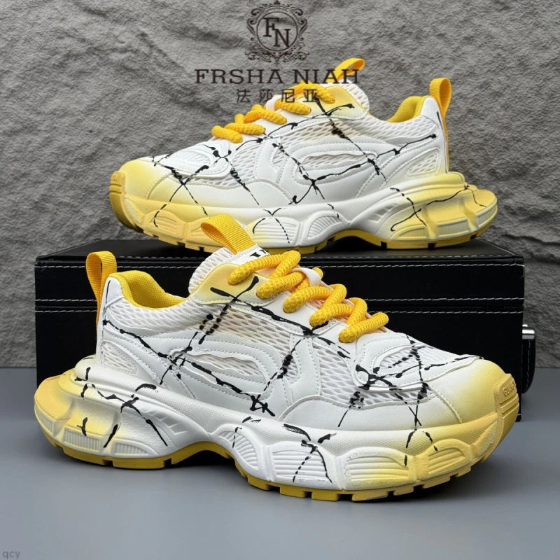 法莎尼亚老爹鞋男鞋2025夏季新款透气网面时尚百搭厚底增高休闲鞋