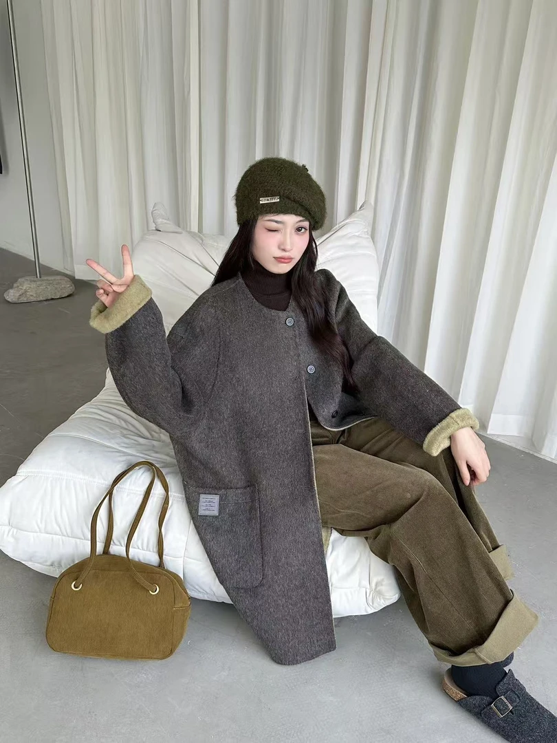 DUOBAAN新品中长款慵懒风羊毛大衣时尚秋冬季大衣女秋冬毛呢大衣