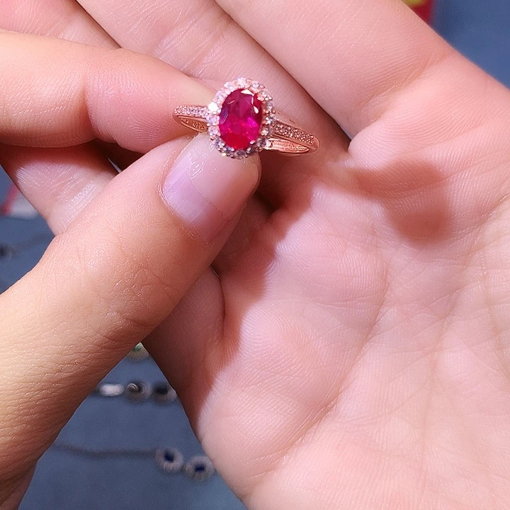 红宝石戒指银S925镶嵌