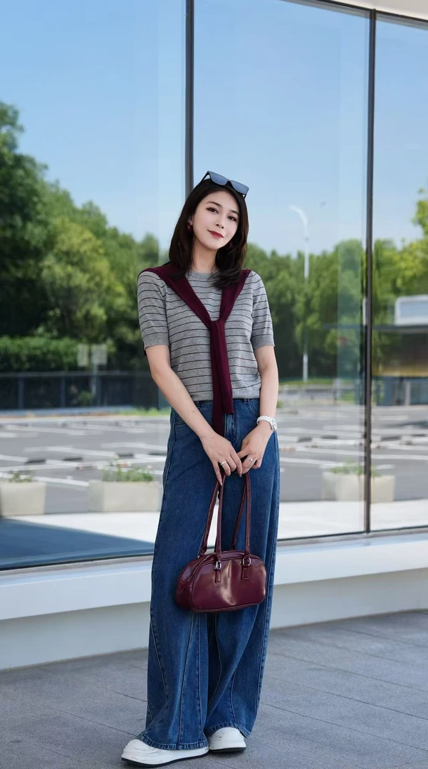 条纹针织衫薄款休闲修身型上衣