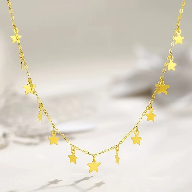 18K金爆闪星星片片项链长约45cm 14颗星星
