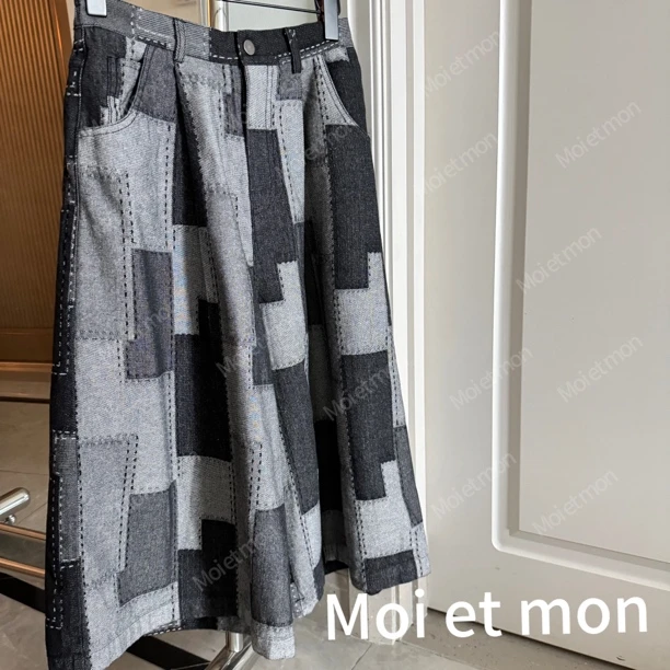 【Moi et mon】春季新款小众休闲百搭时尚格子牛仔裤显瘦宽松牛仔裤