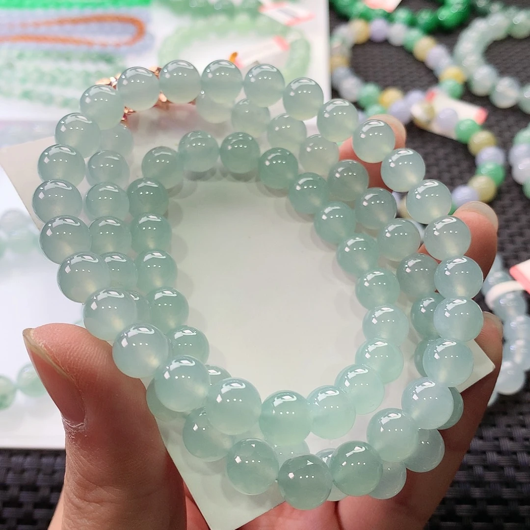 翡翠手链未镶嵌马尔代夫蓝正冰项链卡9