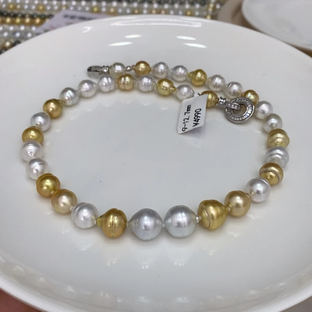 海水珍珠颈饰未镶嵌米***?白金混彩项链9-12.7 潘