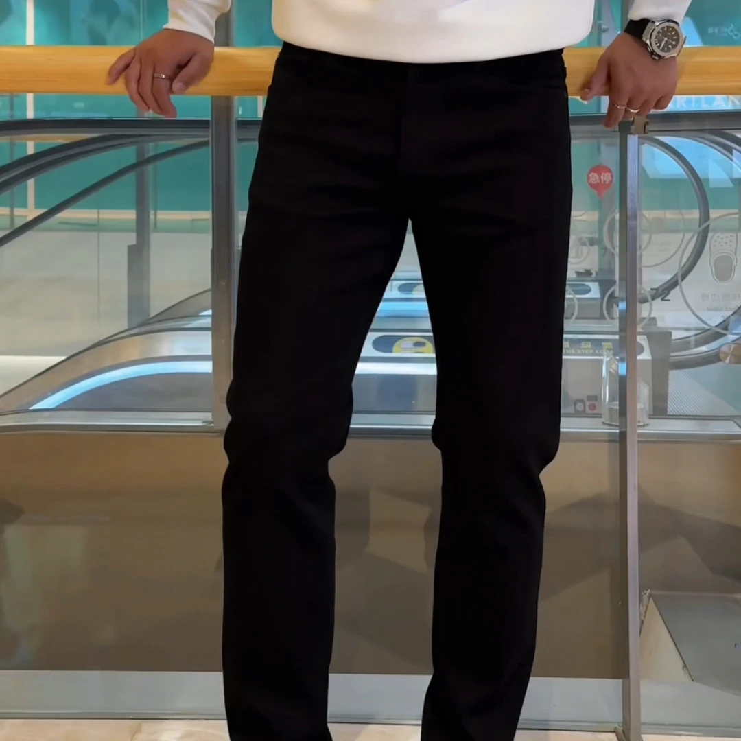 2025秋冬高弹力高端男牛仔裤子纯黑色百搭休闲修身水洗小直筒裤