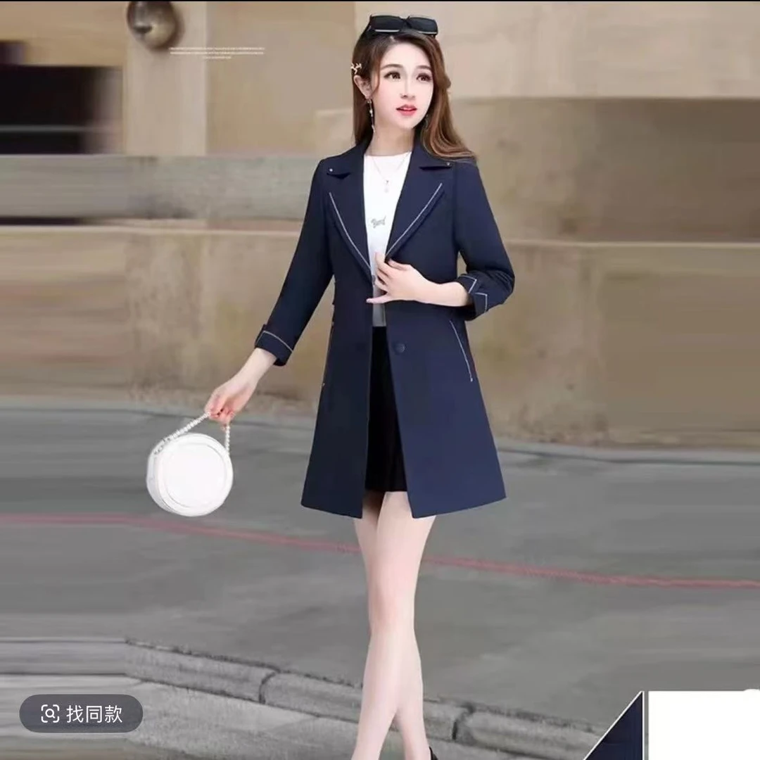 【F219】中长款中年女士风衣春秋新款显瘦外套