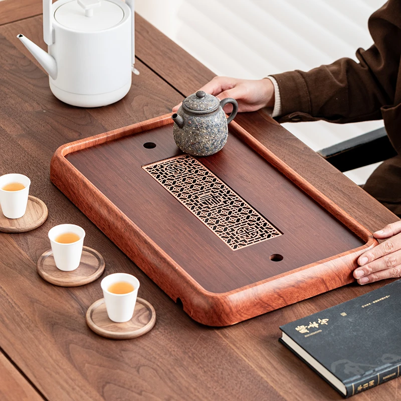 茶盘46*29沥水密胺竹制窗花家用简约茶托盘干泡盘泡台（非实木）