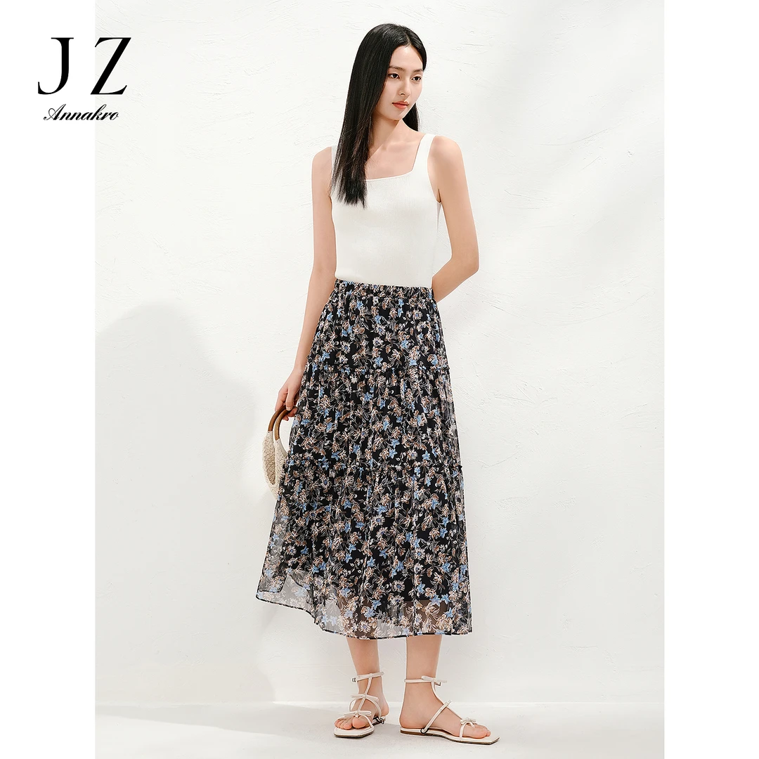【粉丝专享】玖姿安娜蔻KWFX20016优雅浪漫碎花雪纺轻盈伞裙半身裙
