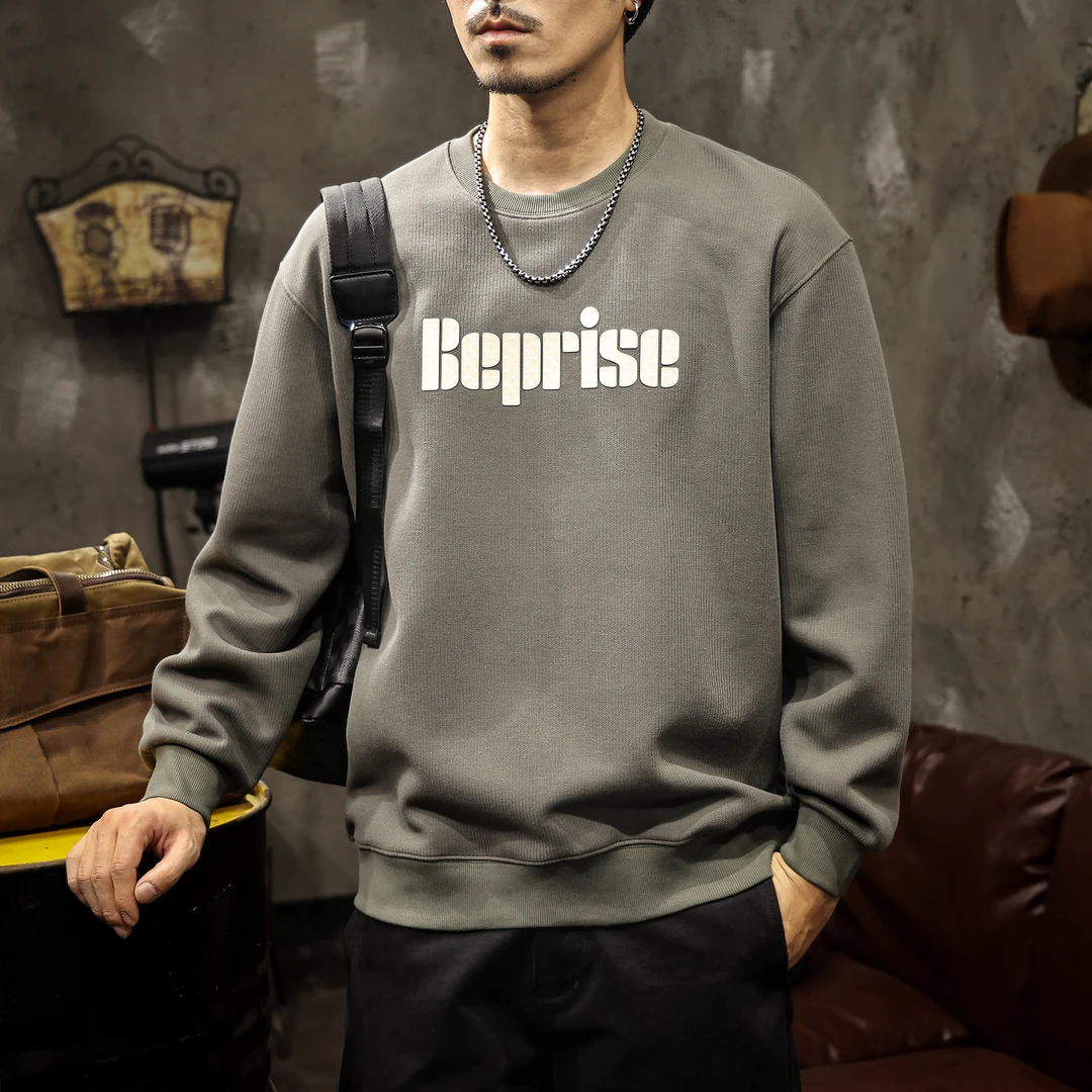 MR.MUDI/穆迪先生美式复古印花圆领卫衣男春秋季套头外套落肩长袖