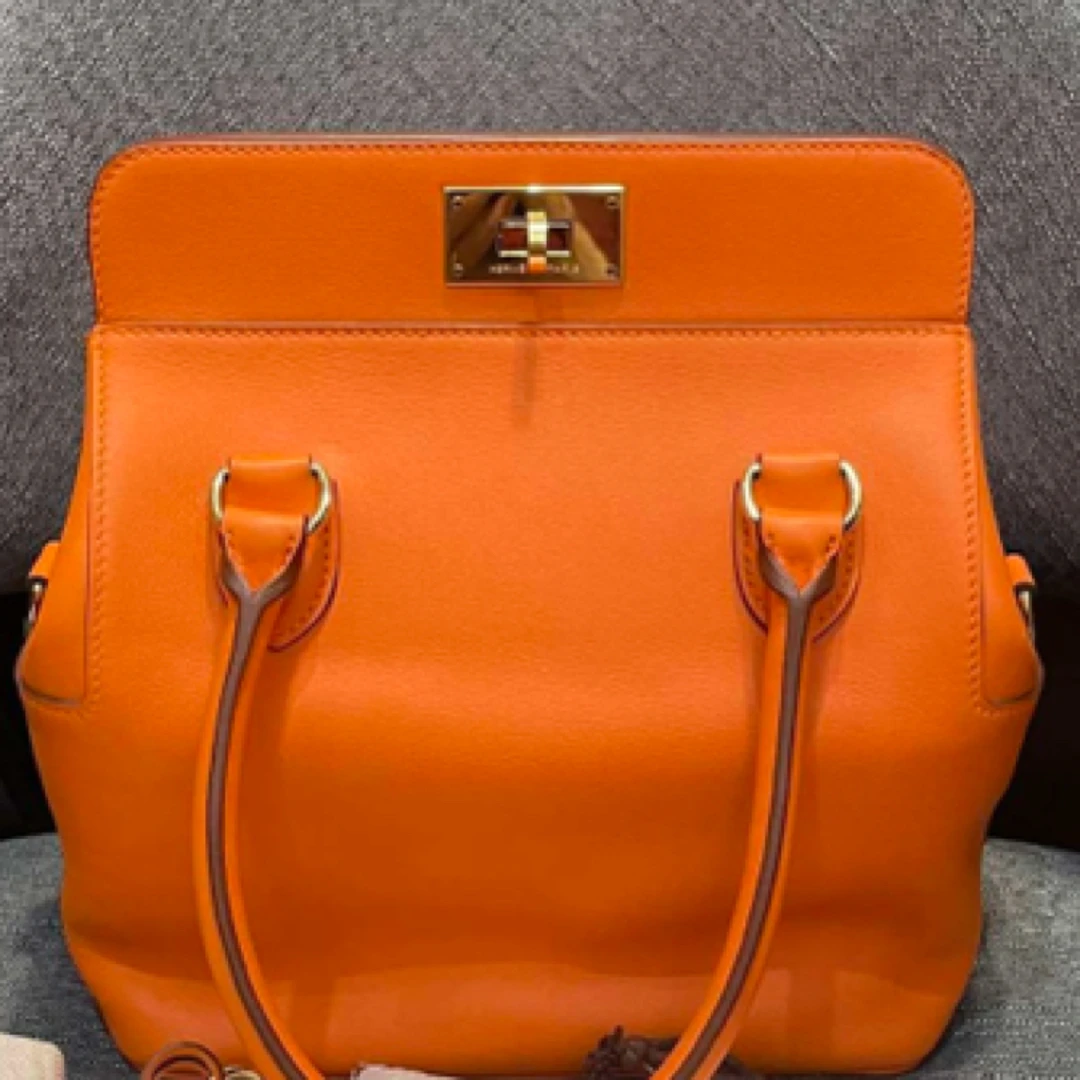 99新 Hermes/爱马仕 HZ爱马仕牛奶盒子26橙色银ec皮e手提