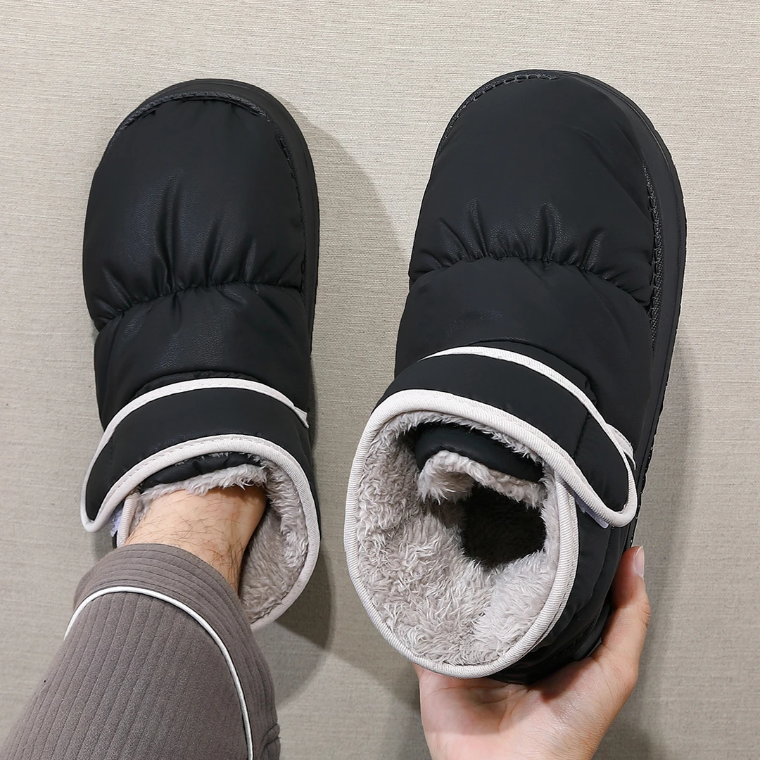 羽绒布棉拖鞋男士冬季高帮防水雪地靴外穿防滑家居保暖毛绒棉鞋女