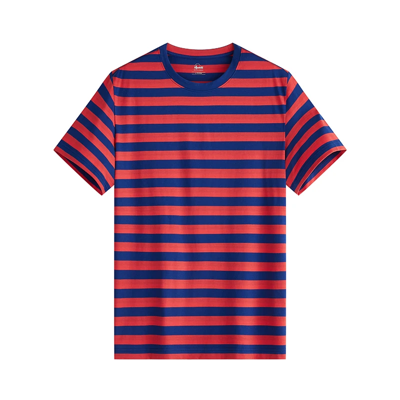 【夏季新款】霞湖世家 100%棉休闲短袖圆领/Y领条纹T恤 241D