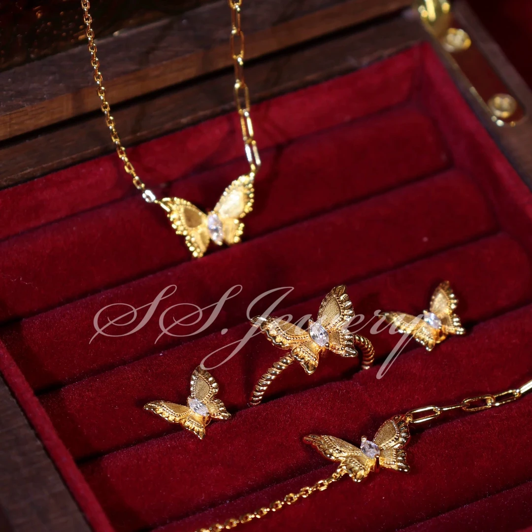 链子925银锆石 梦幻拉丝蝴蝶 项链 s925银首饰