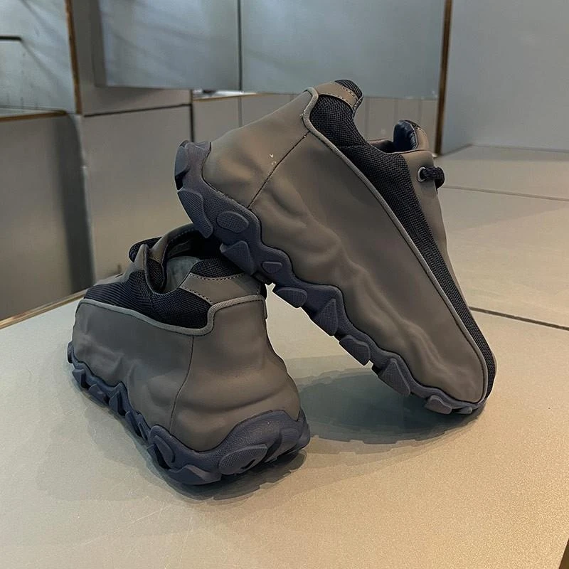 男鞋春秋新款低帮厚底老爹鞋潮流增高保暖鞋百搭休闲鞋舒适面包鞋