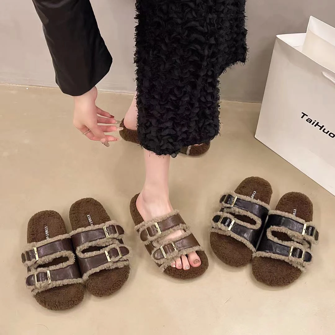 网红百搭秋冬毛毛拖