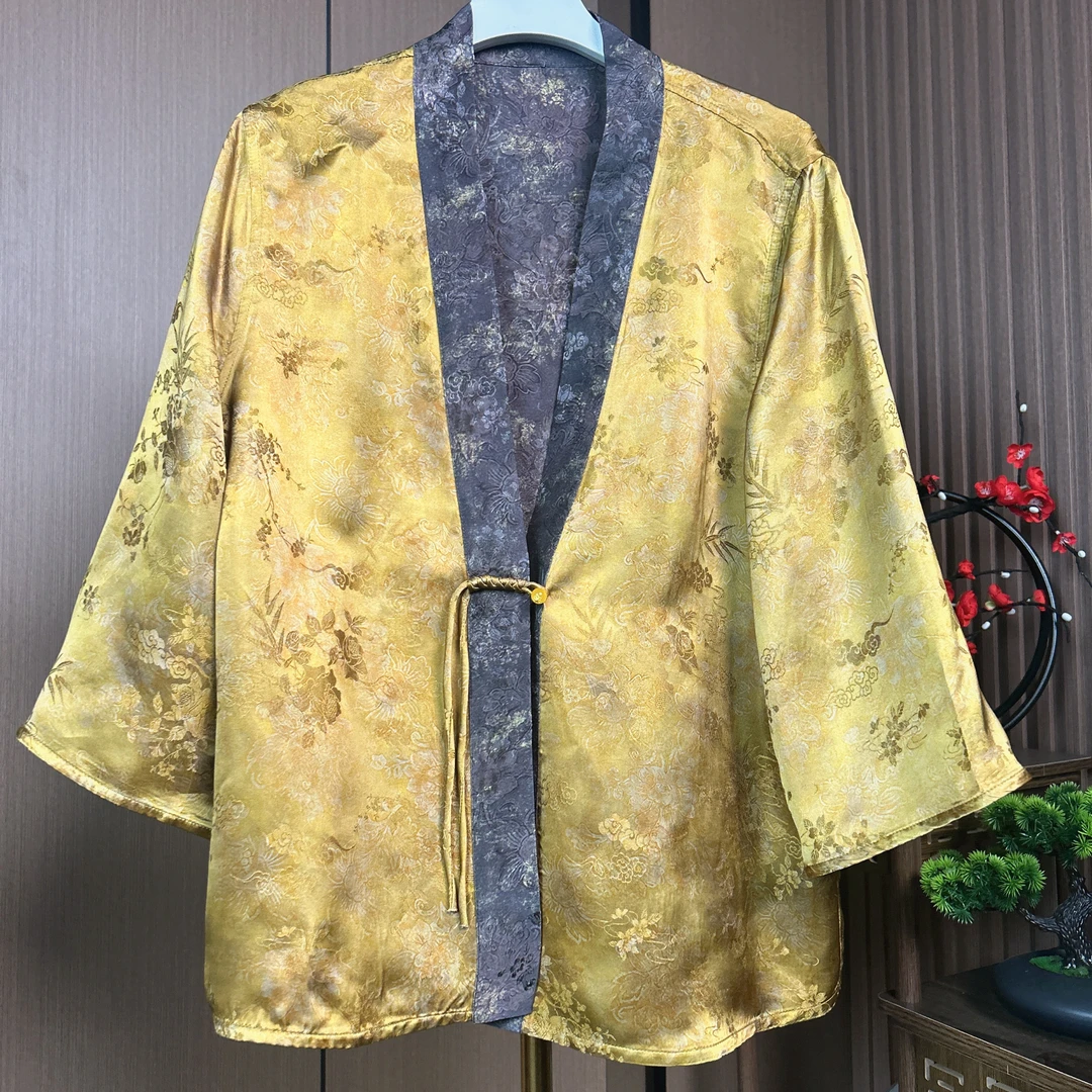 2024秋款新中式百搭时尚复古老料提花高定宽松一粒扣开衫