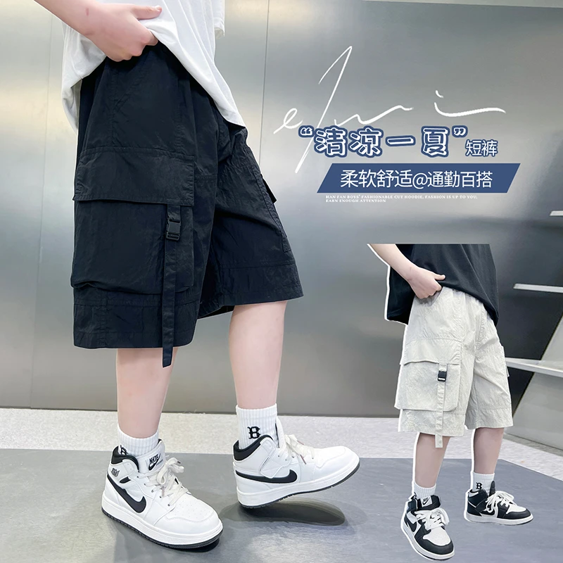 男童短裤夏季薄款2025新款儿童夏款中裤男孩五分裤宽松灰色工装裤