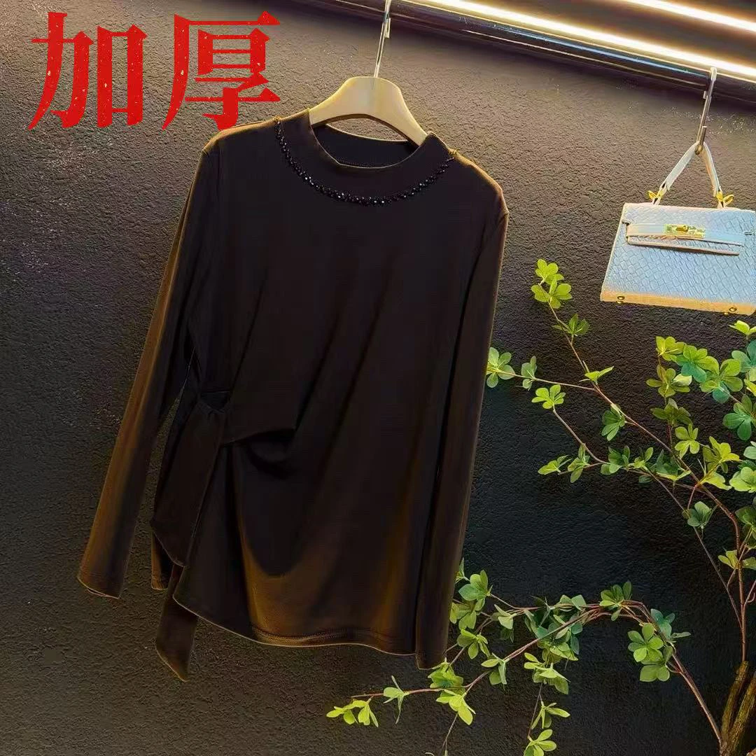 新款大码2025圆领重工设计百搭高级感减龄显瘦收腰小衫上衣/33311