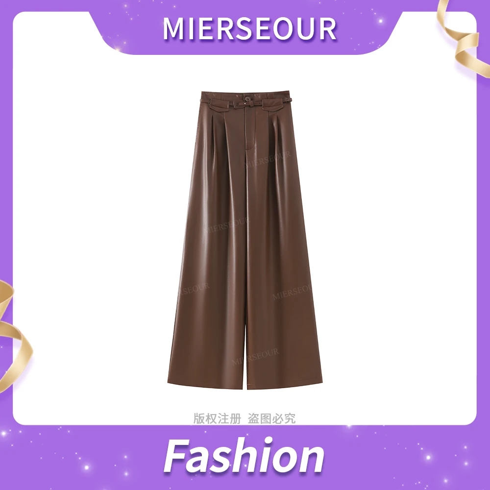 美人访【即刻时髦】超软亮面黑色阔腿休闲直筒裤7255